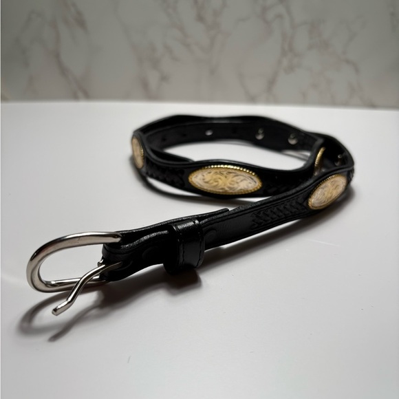 Grants Leather Accessories - Grants Black Braided/Woven Belt with Silver/Gold Toned Conchos-Size: 34-Preowned